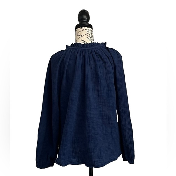 Just Living Navy Cotton Gauze Peasant Blouse M Boho Forest Fairy Coastal Slub - Picture 5 of 9